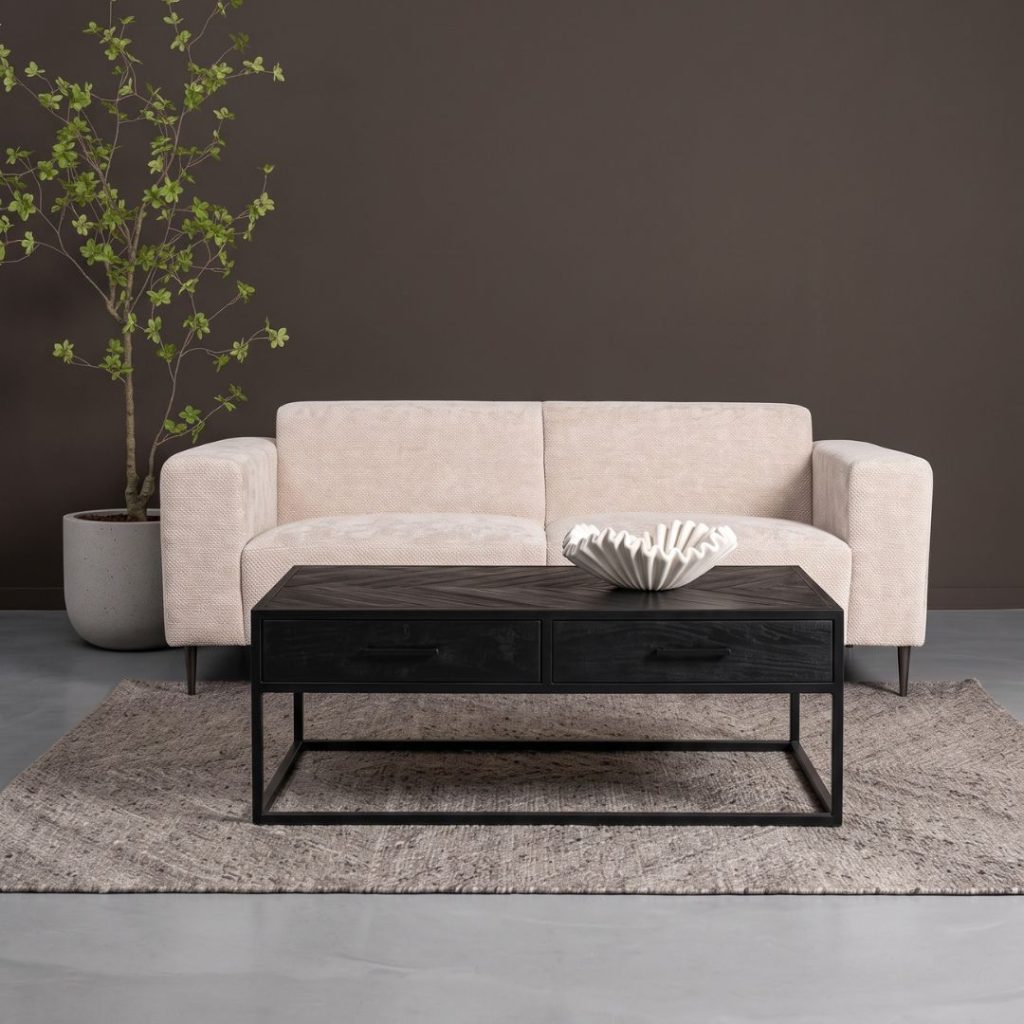 Salontafel Floor van zwart mangohout met een vissengraat motief