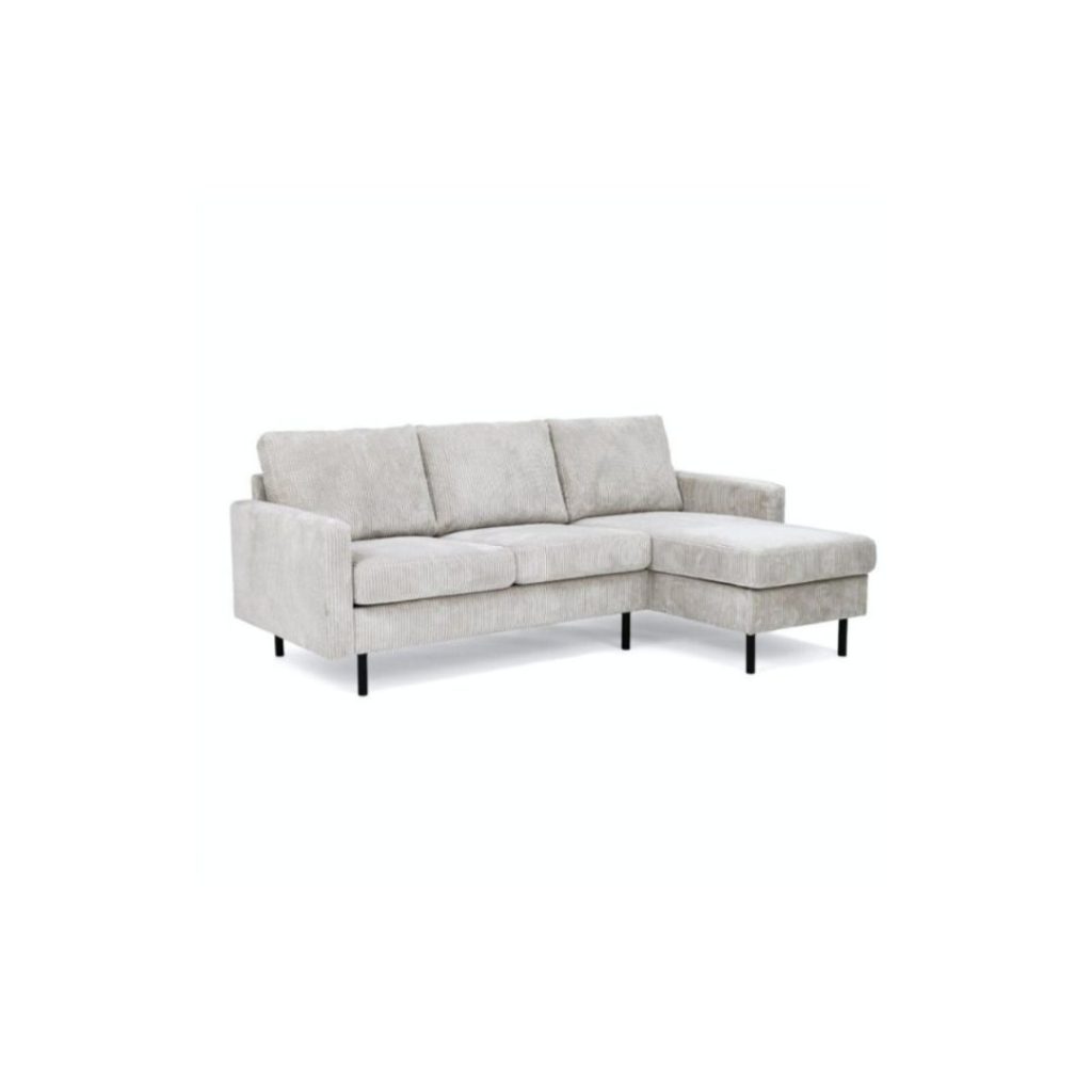 Compacte Hoekbank Steije beige ribstof met rechterhoek