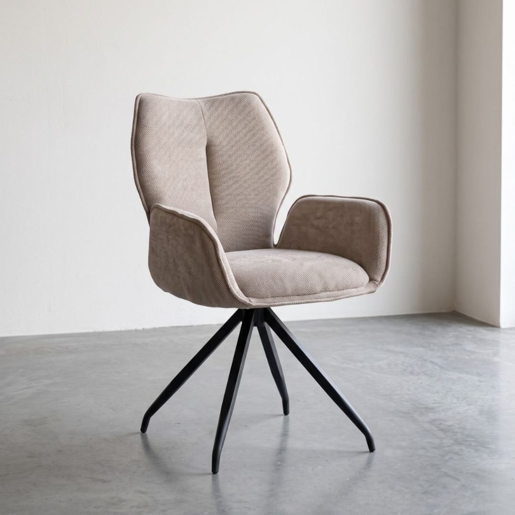 Eetkamerstoel Elise in taupe met comfortabele rugleuning en draaibare zitting
