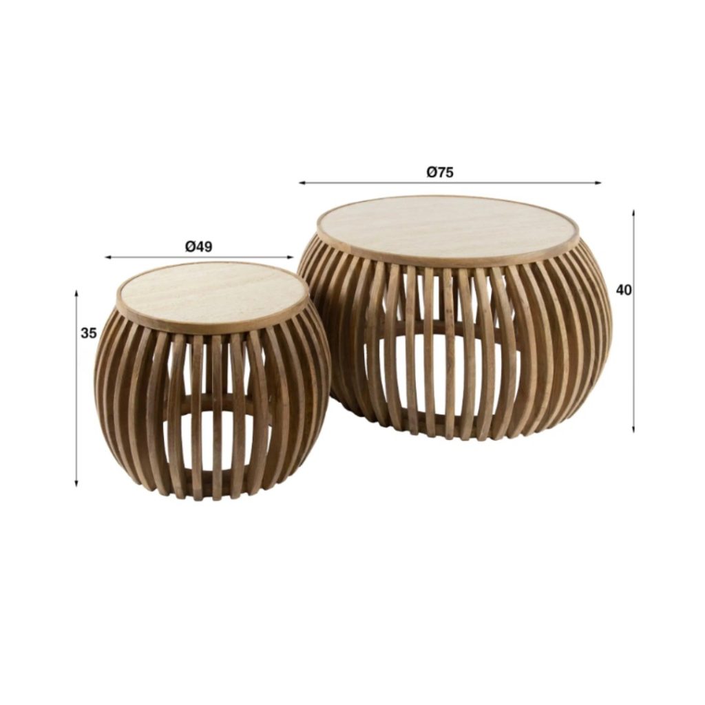 Afmeting van Salontafelset Nori uit de HUUS Premium Collectie