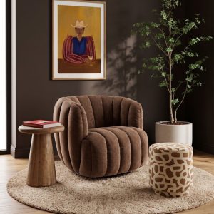 Draai fauteuil Verdi in een Maloy Mocca stof nu verkrijgbaar bji huus