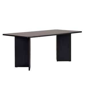 Eettafel in de kleur zwart, japandi look in zwarte kleur op witte achtergrond