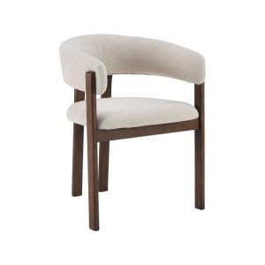 Eetkamerstoel Osaka van LABEL51 met een walnoot kleurige frame en een naturel kleurige geweven zitting