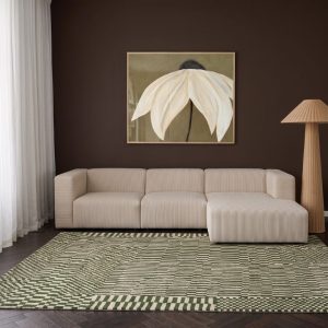Hoekbank Alfie in beige ribstof in een modern Japandi interieur