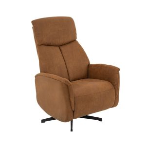 Elektrische relaxfauteuil cognac microleder stof.