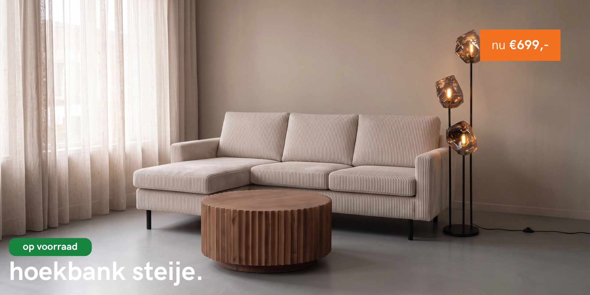 Compacte hoekbank Steije shop je nu extra voordelig en uit voorraad.
