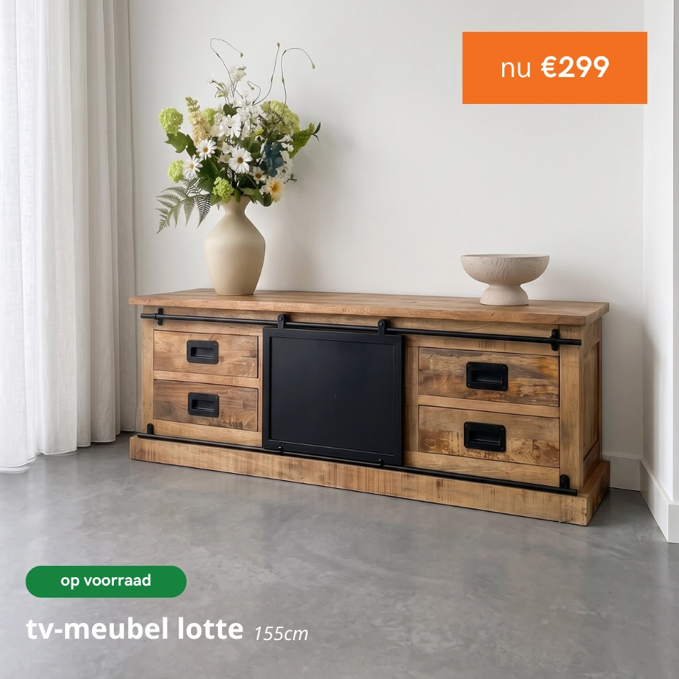 Industriële buffetkast Lotte is nu uit voorraad leverbaar en voor de laagste prijs bij HUUS