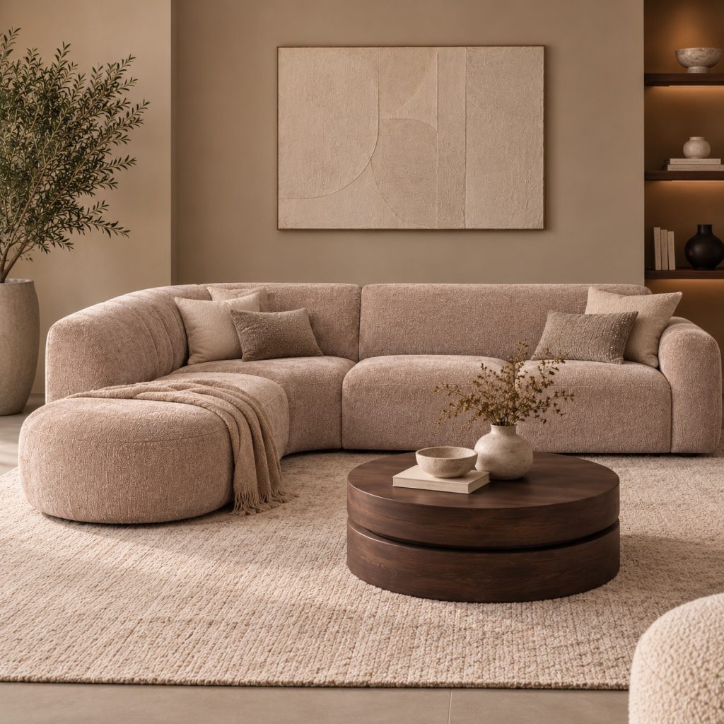 Trendy hoekbank Evito in clay elite stof. Perfect voor ieder japandi interieur, hoog comfort en zeer betaalbaar.