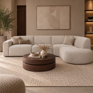 Trendy hoekbank Evito perfect voor ieder japandi interieur, hoog comfort en zeer betaalbaar.