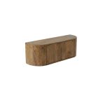 TV-meubel Saya gemaakt van mangohout met afgeronde hoeken in een nature uitvoering en 140cm breed.