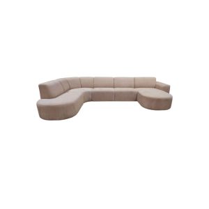 U-bank Evito Clay Elite hoek links – Organische hoekbank Evito in clay Elite stof met een luxe uitstraling en de hoek links.
