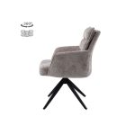 Armstoel Rosora van Tower Living in beige, schuin aanzicht met armleuningen en zwarte metalen poten.