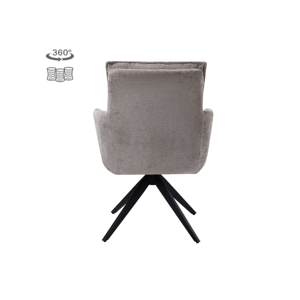Armstoel Rosora van Tower Living in beige, achter aanzicht met armleuningen en zwarte metalen poten.