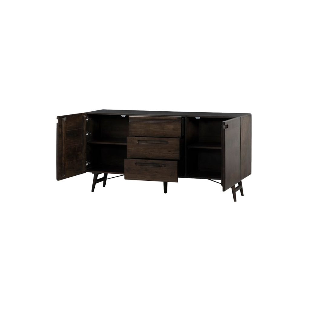 Dressoir Aura Tower Living in espresso, 160 cm breed, met geopende deurtjes.