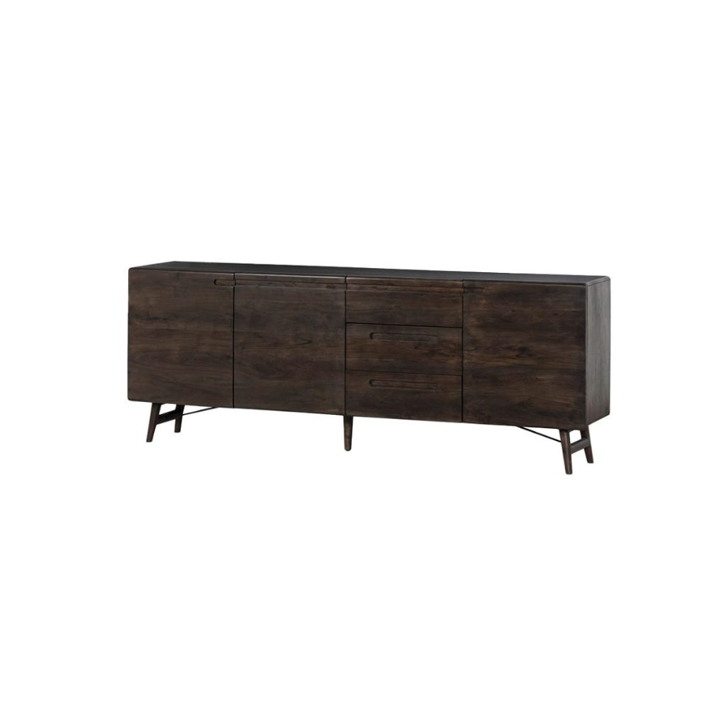 Dressoir Aura Tower Living in espresso, 210 cm breed, schuin aanzicht.