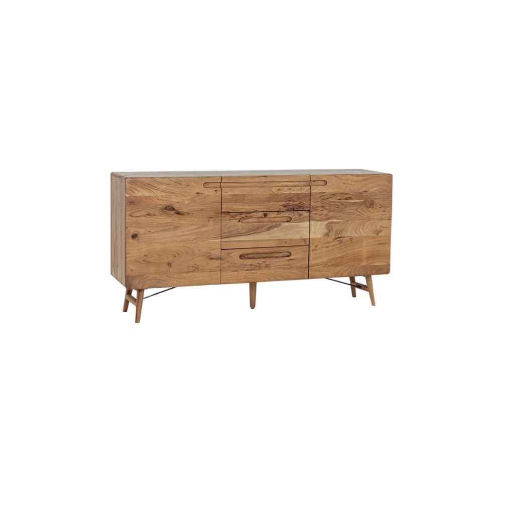 Dressoir Aura Tower Living in naturel, 160 cm breed, schuin aanzicht.