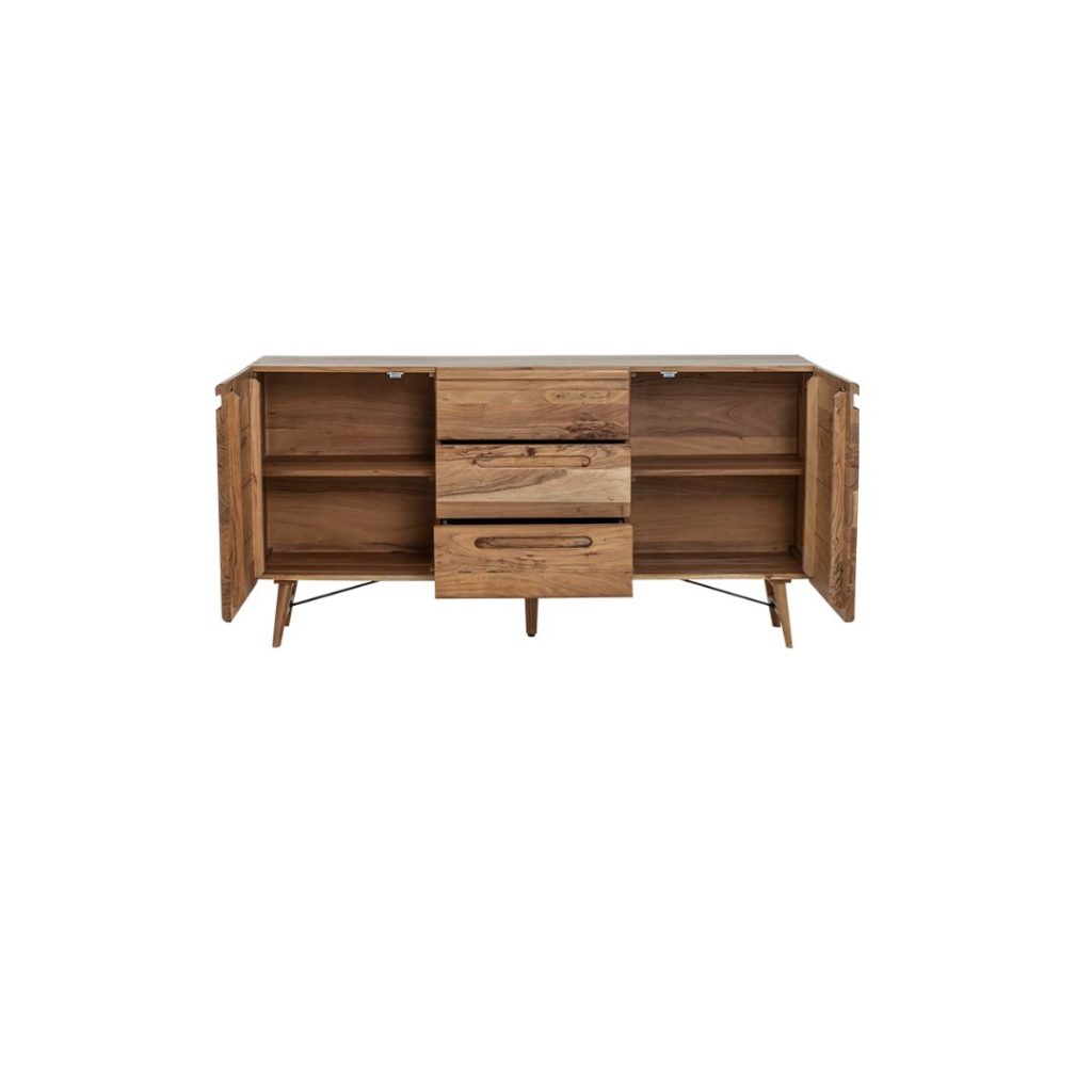 Dressoir Aura Tower Living in naturel, 160 cm breed, met geopende deurtjes.