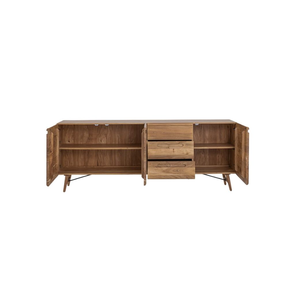 Dressoir Aura Tower Living in naturel, 210 cm breed, met geopende deurtjes.