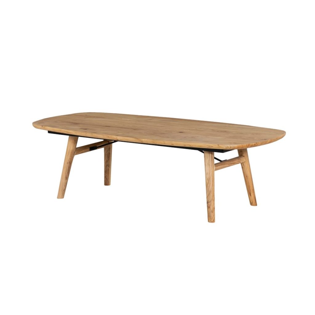 Salontafel Aura van acaciahout in naturel met een elegant Deens ovaal tafelblad.
