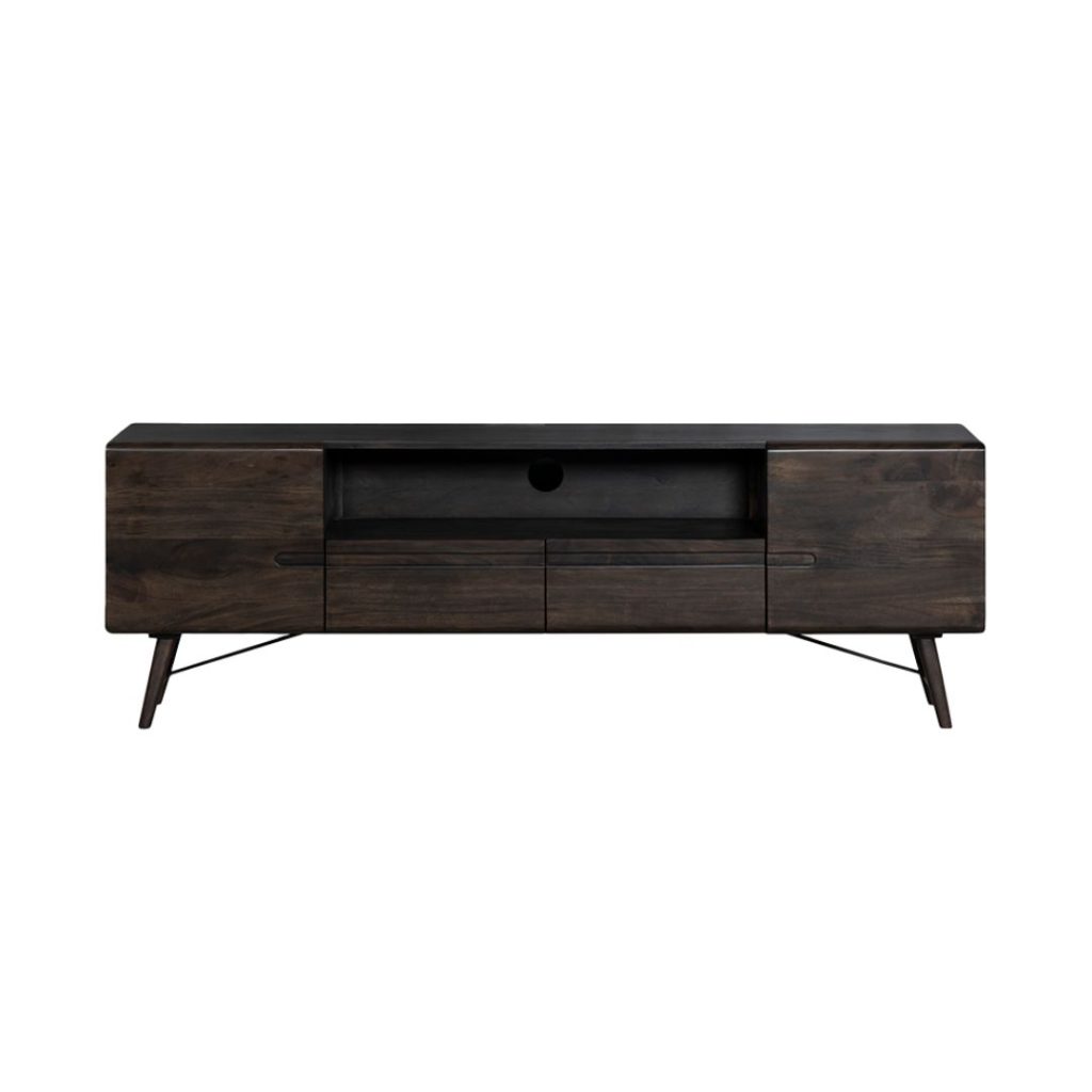 TV-meubel Aura van acaciahout in de kleur espresso met een warme en trendy uitstraling.