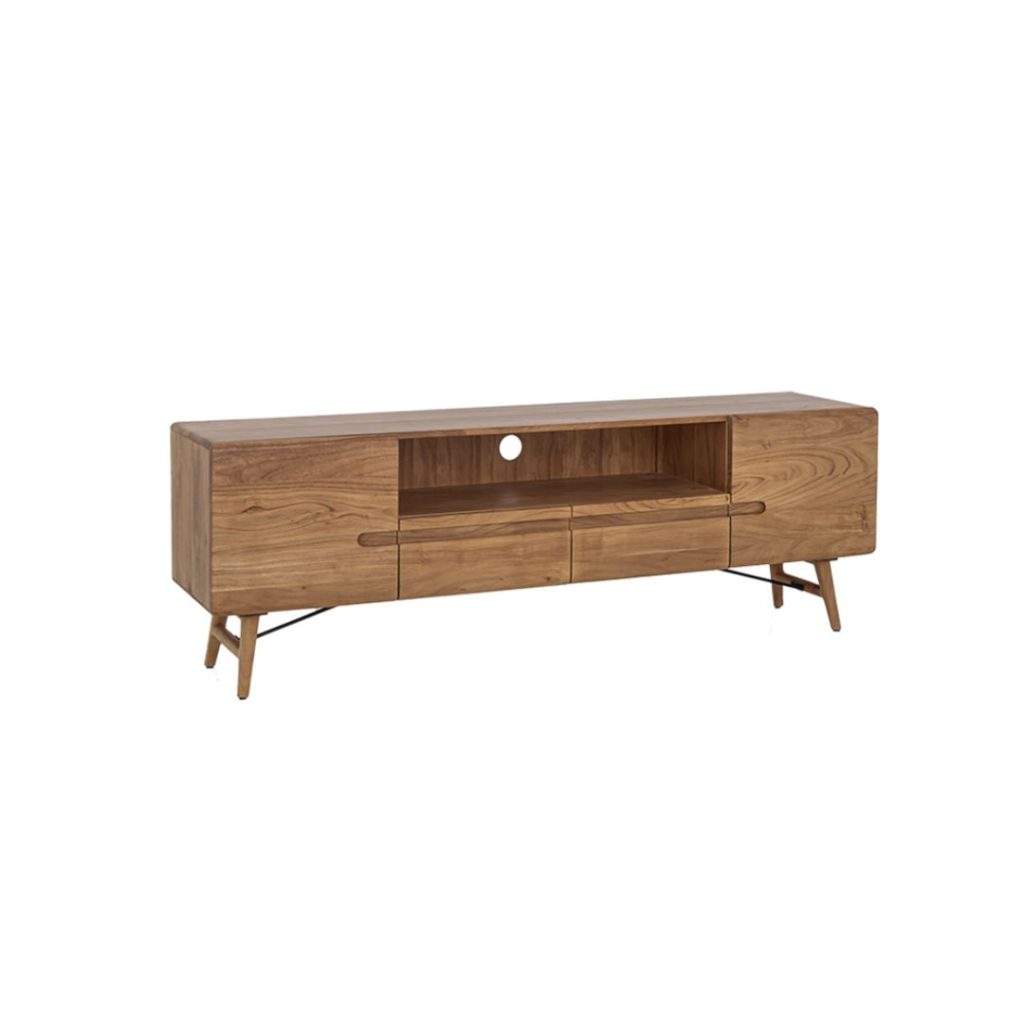 TV-meubel Aura van acaciahout in de kleur naturel met een warme en trendy uitstraling.